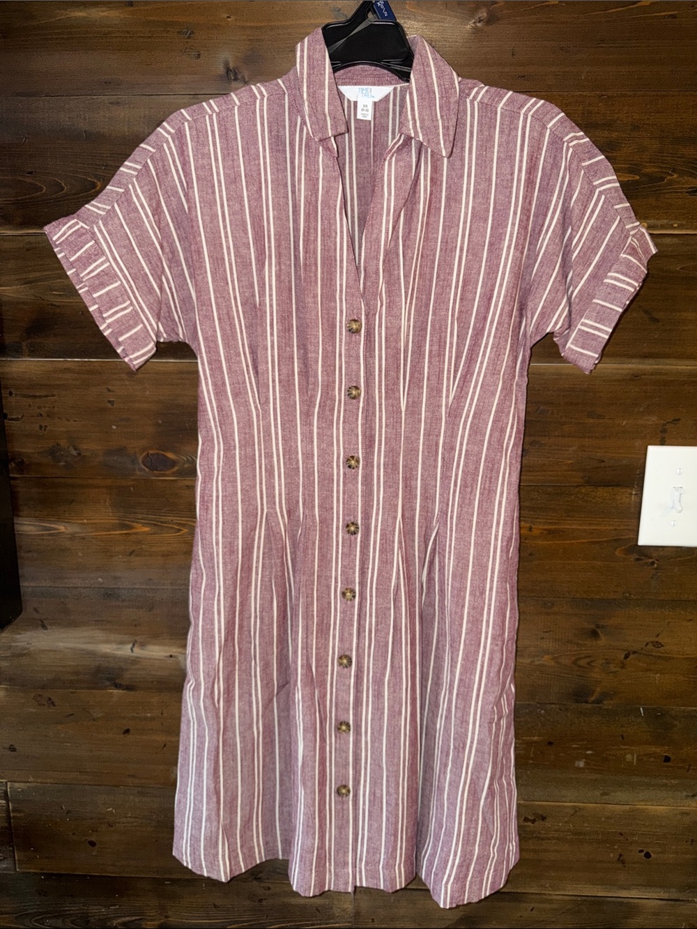 Time and Tru Mauve and Cream Striped Button-Front Shirt Dress